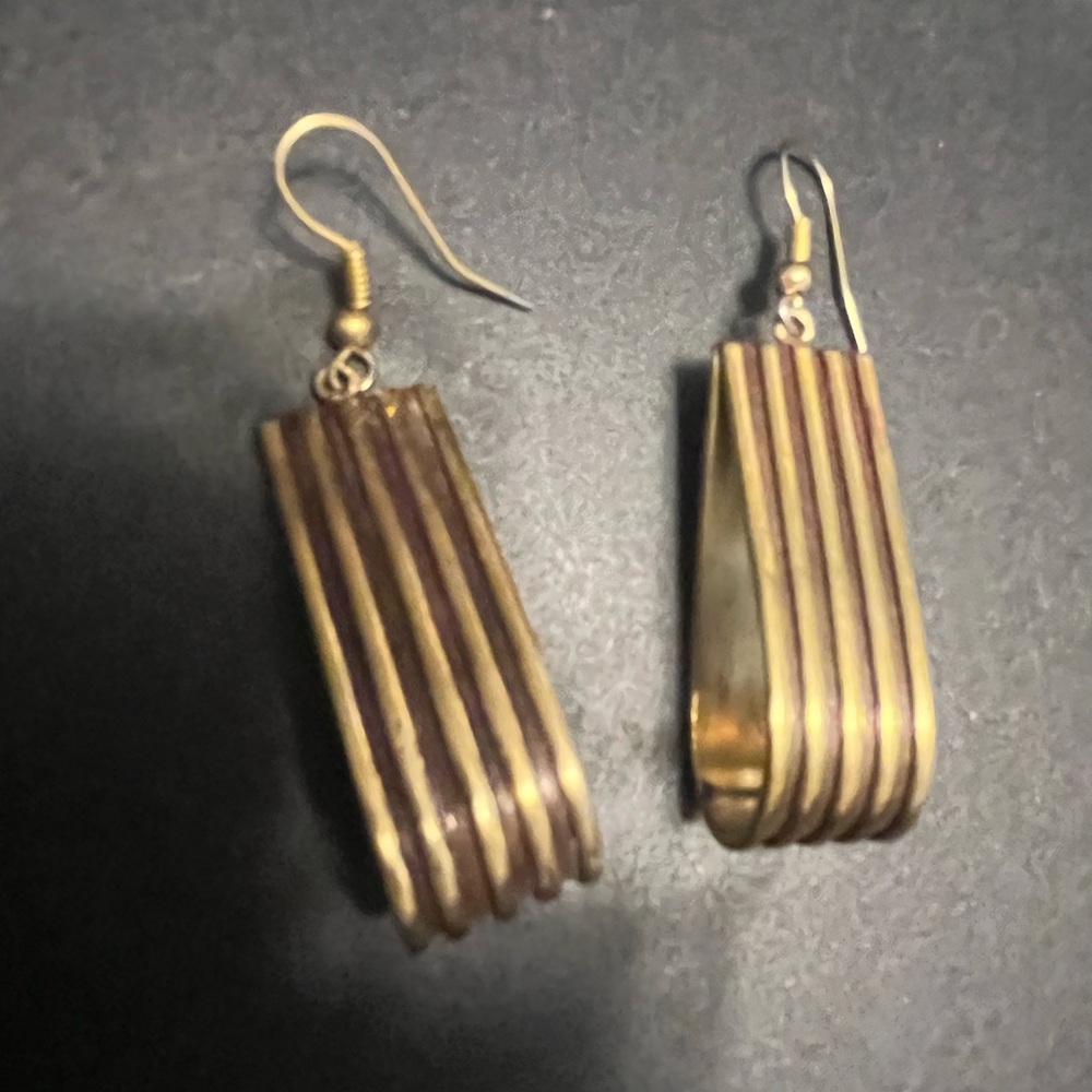 Handmade Hammered Copper two Tones Dangle  Drop Earrings - Turkish Artisan